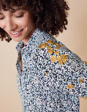 Ditsy Floral Embroidered Shirt in Sustainable Viscose, Ivory (IVORY), large