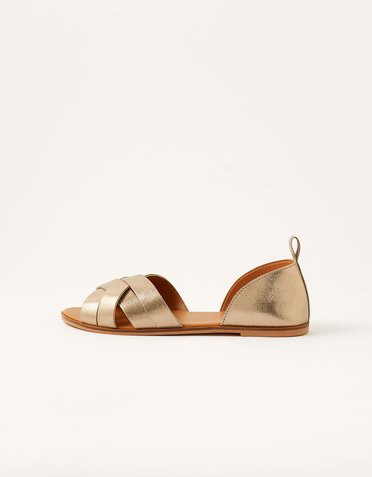 Cross Over Leather Sandals Gold