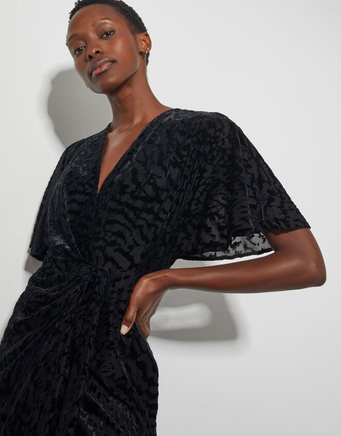 Dana Devore Leopard Print Wrap Dress, Black (BLACK), large