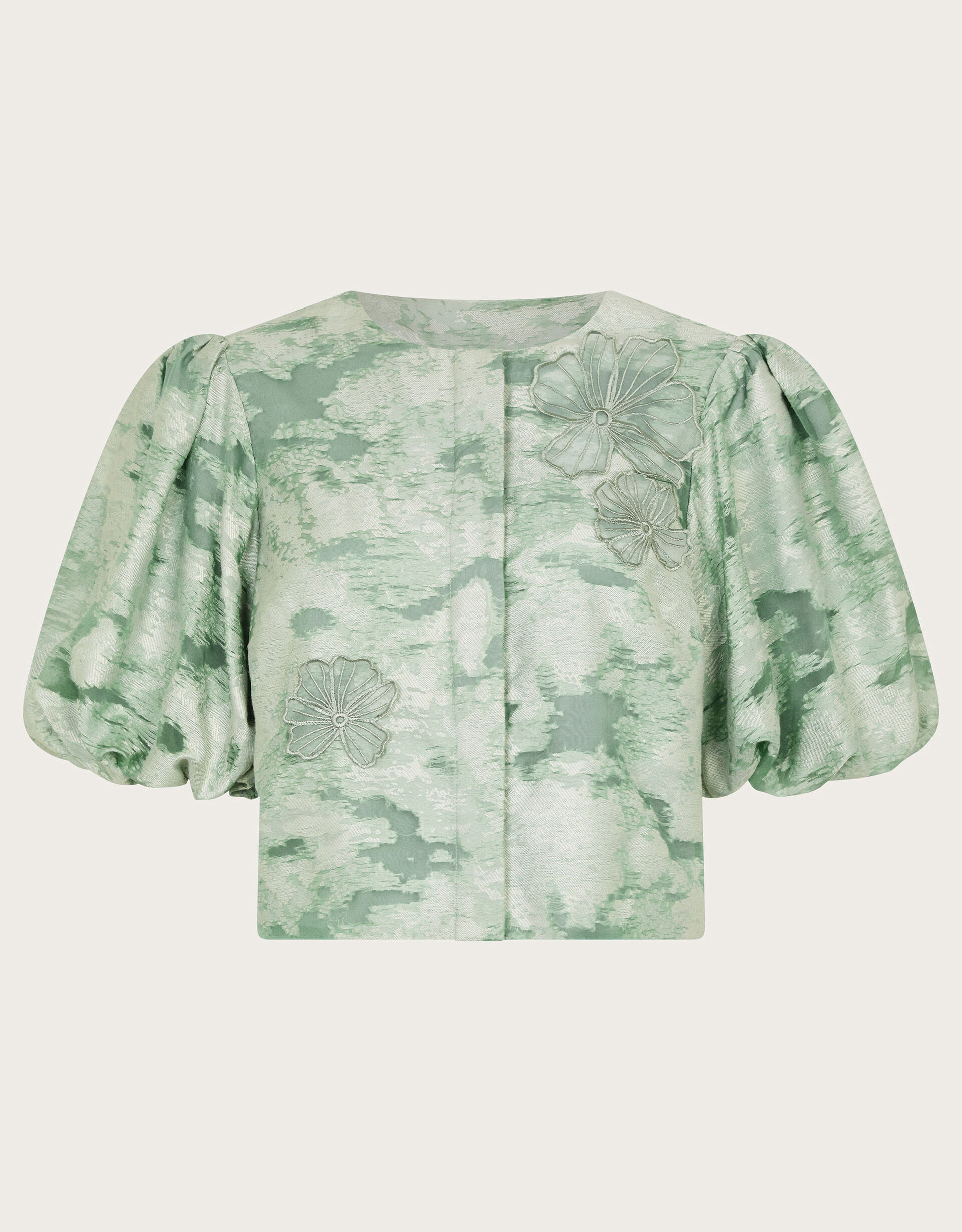 Josie Puff Sleeve Floral Jacquard Top Green