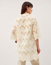 Selena Floral Embroidered Tunic Shirt, Cream (CREAM), large