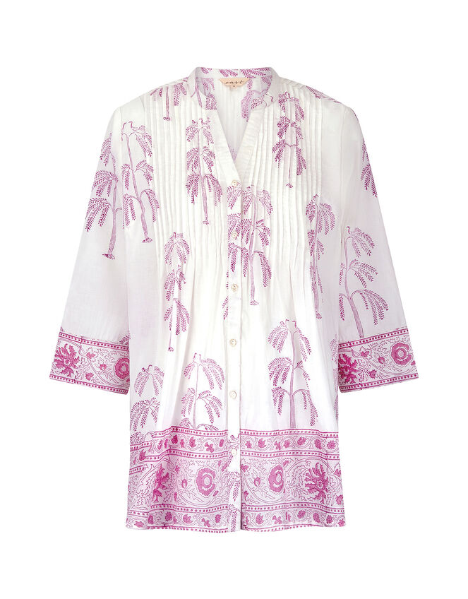 East Yulia Woodblock Pintuck Shirt, Purple (PURPLE), large