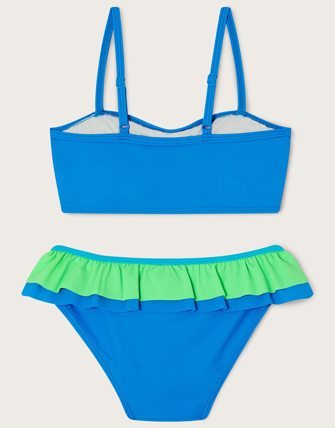 Triple Frill Bikini Set with Recycled Polyester , Blue (BLUE), large