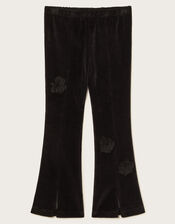 Floral Velour Flare Leggings, Black (BLACK), large