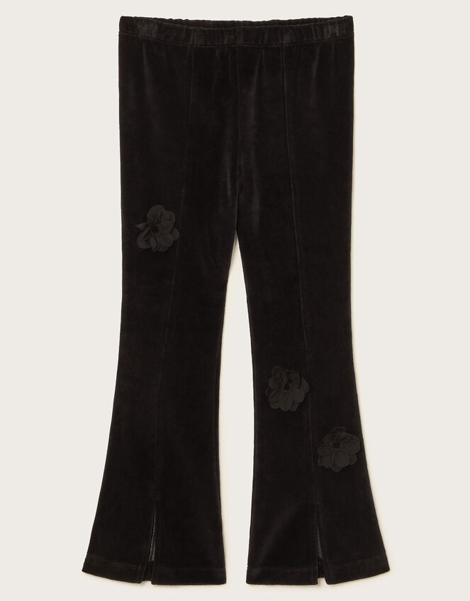 Floral Velour Flare Leggings, Black (BLACK), large