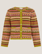 Fiona Fair Isle Cardigan, Pink (PINK), large