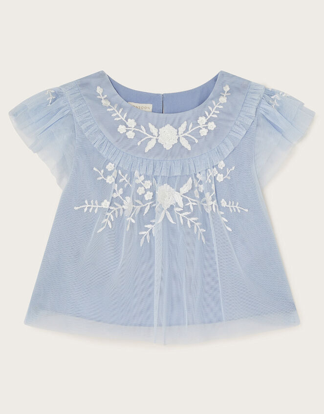 Andrea Embroidered Tulle Top, Blue (PALE BLUE), large