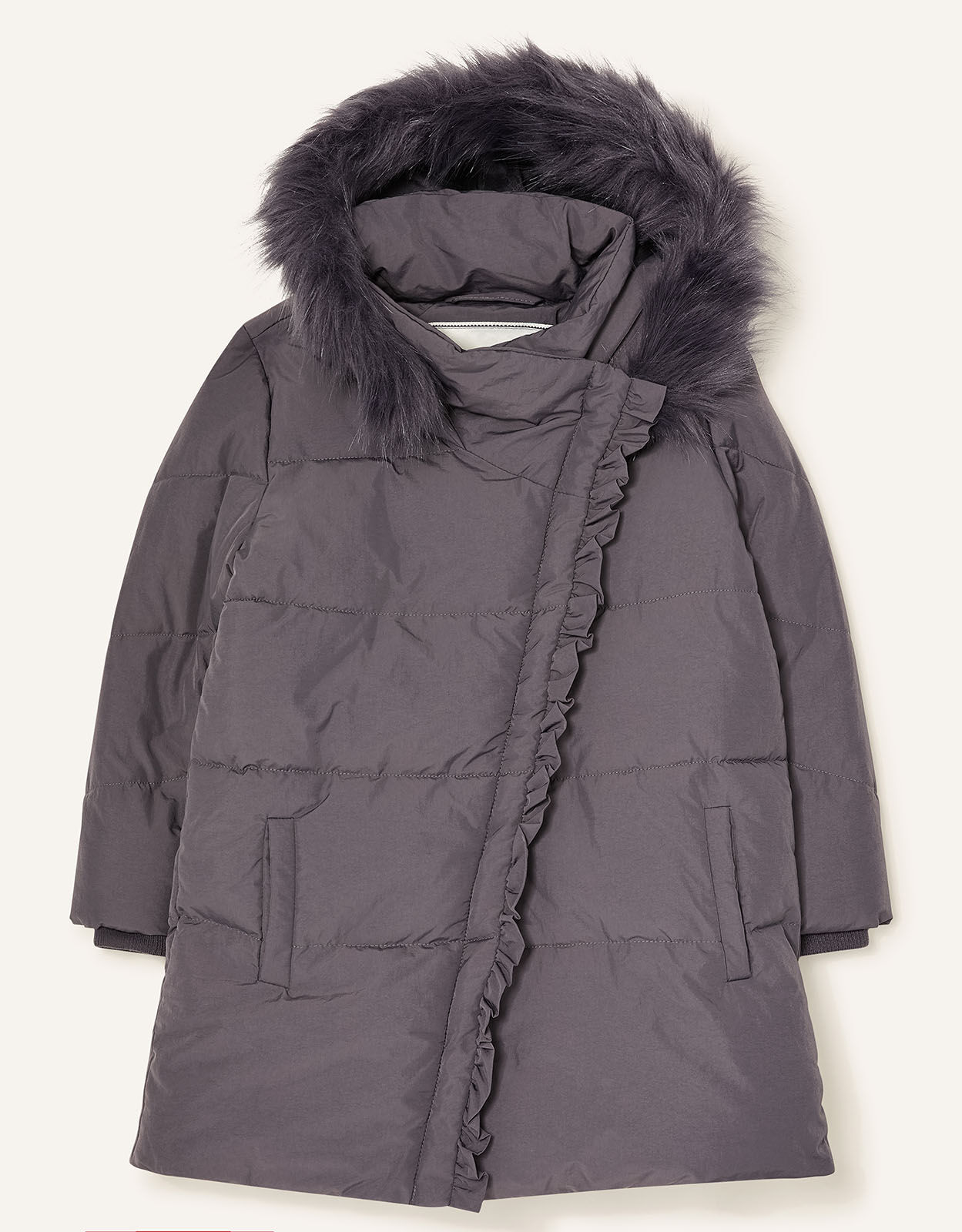 Asymmetric Ruffle Coat Grey Girls Coats Jackets Monsoon Global