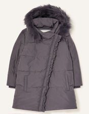 Asymmetric Ruffle Coat, Grey (GREY), large