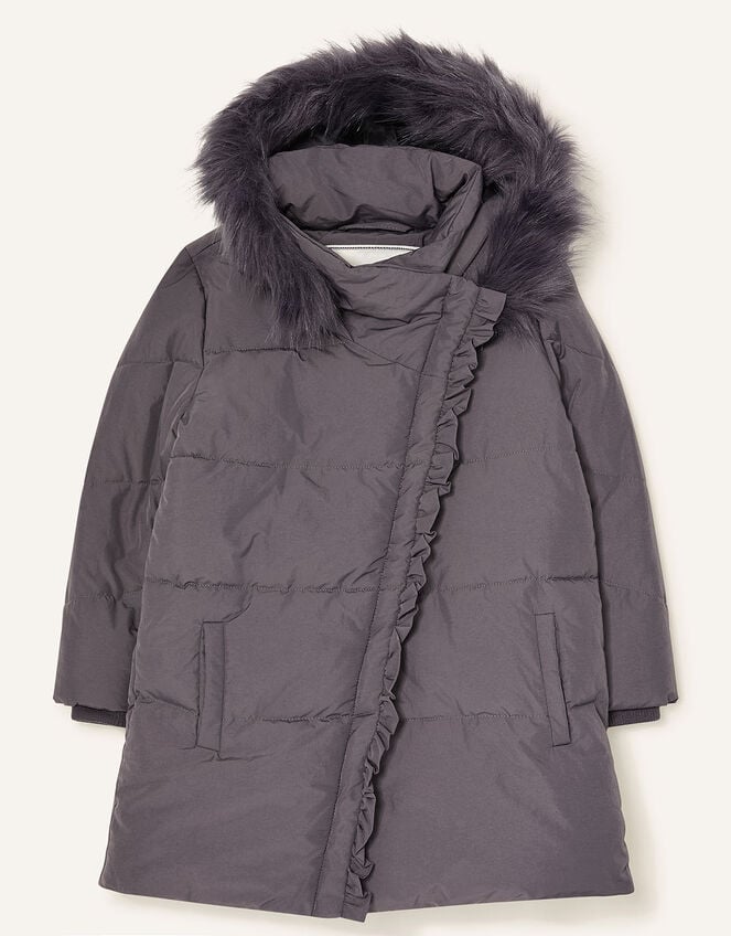 Asymmetric Ruffle Coat, Grey (GREY), large