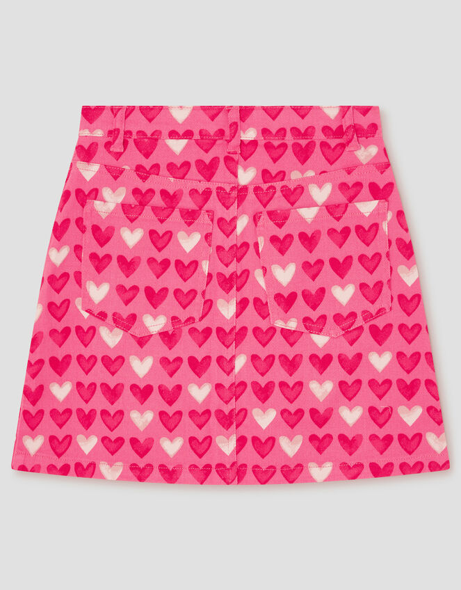 Heart Print Denim Skirt, Pink (PINK), large
