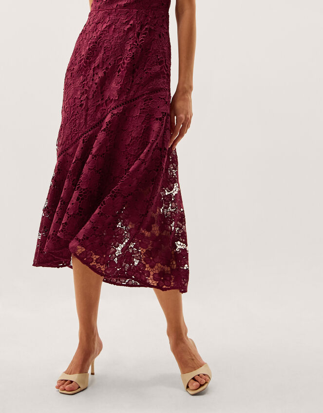Gia Cutwork Lace Midi Dress, Red (BURGUNDY), large