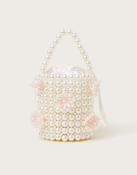 Pearl Beaded Flower Bucket Bag, , large
