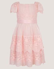 Isabel Lace Scallop Tiered Party Dress, Pink (DUSKY PINK), large