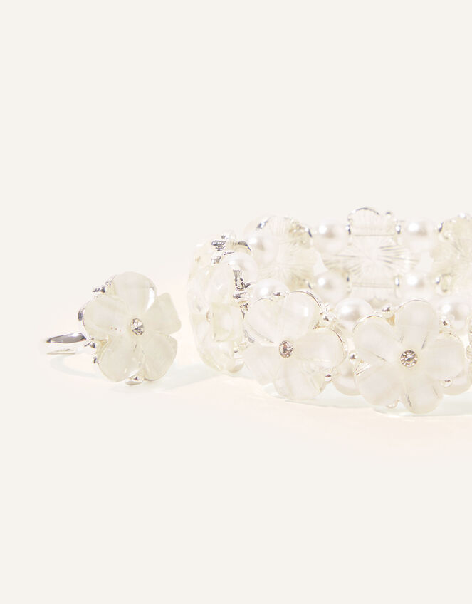 Gem Flower Stretch Bracelet and Ring Set, , large