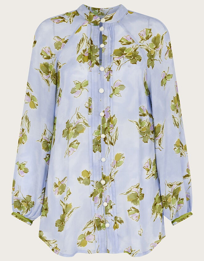 Talitha Print Blouse in Sustainable Viscose, Blue (BLUE), large
