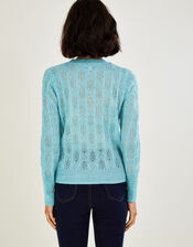 Pointelle Cardigan with Diamante Buttons, Blue (BLUE), large