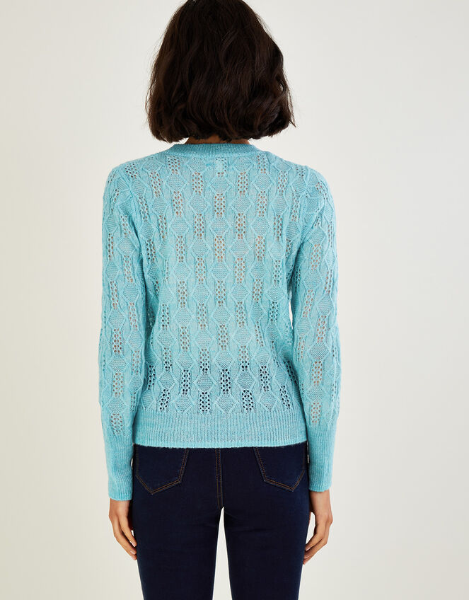 Pointelle Cardigan with Diamante Buttons, Blue (BLUE), large