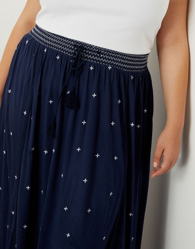 Embroidered Shirred Maxi Skirt in LENZING™ ECOVERO™ Blue