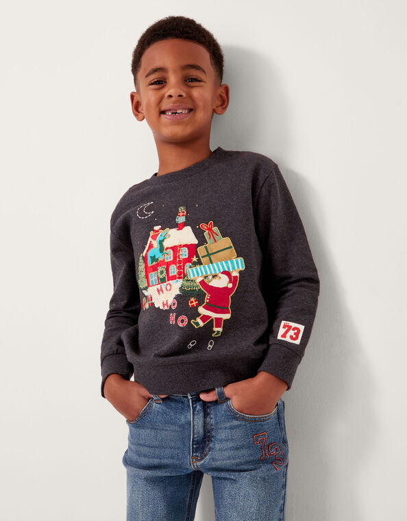 Christmas Santa Scene Sweatshirt, Grey (CHARCOAL), large