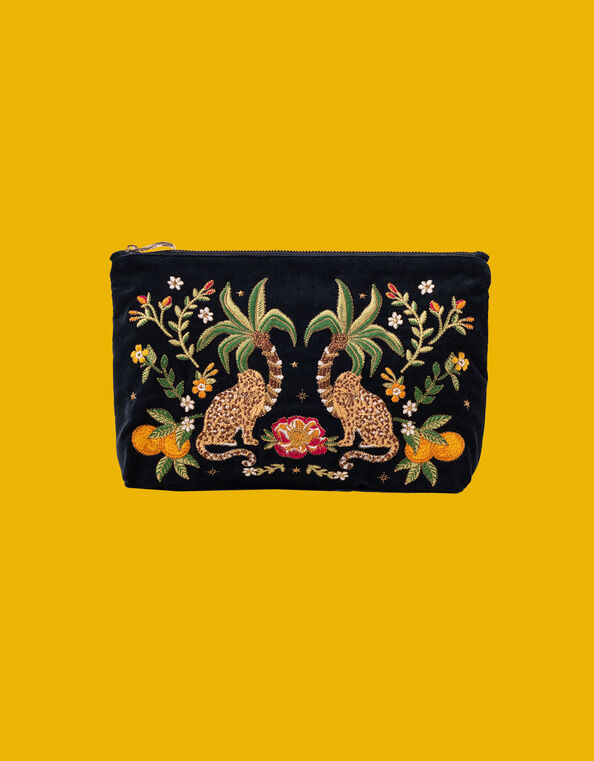 Elizabeth Scarlett Jungle Jaguar Velvet Pouch, , large