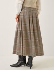 Carmen Check Pleat Midi Skirt, Natural (NATURAL), large