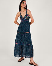 Embellished Print Maxi Cami Dress, Blue (NAVY), large