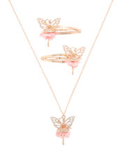 Ballerina Butterfly Necklace and Hair Clip Set, , large