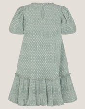 Textured Polka Dot Party Dress, Green (GREEN), large