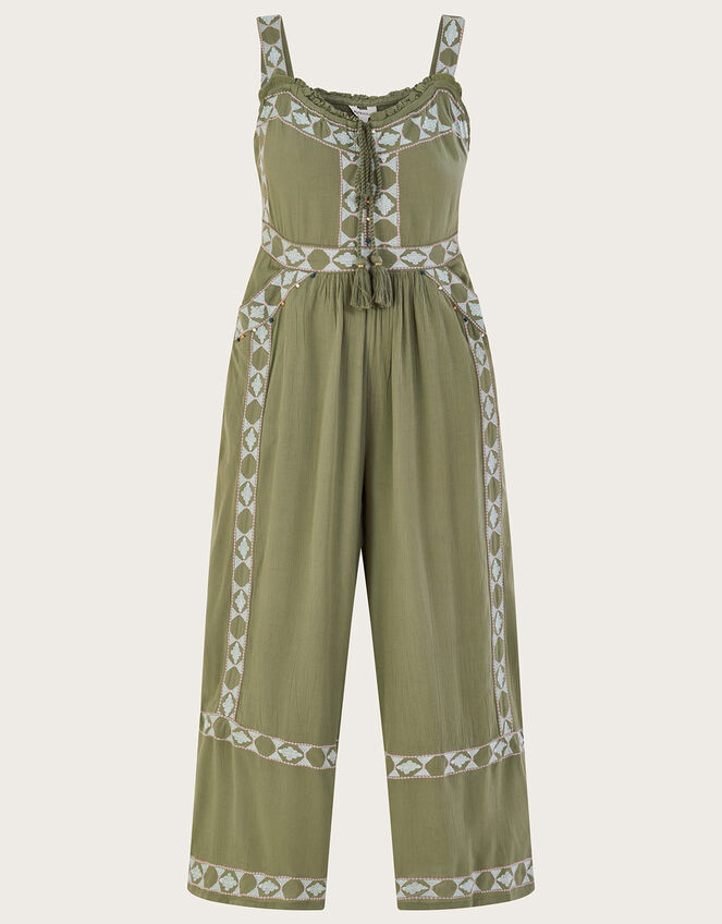 Embellished Aztec Maxi Jumpsuit, Green (KHAKI), large