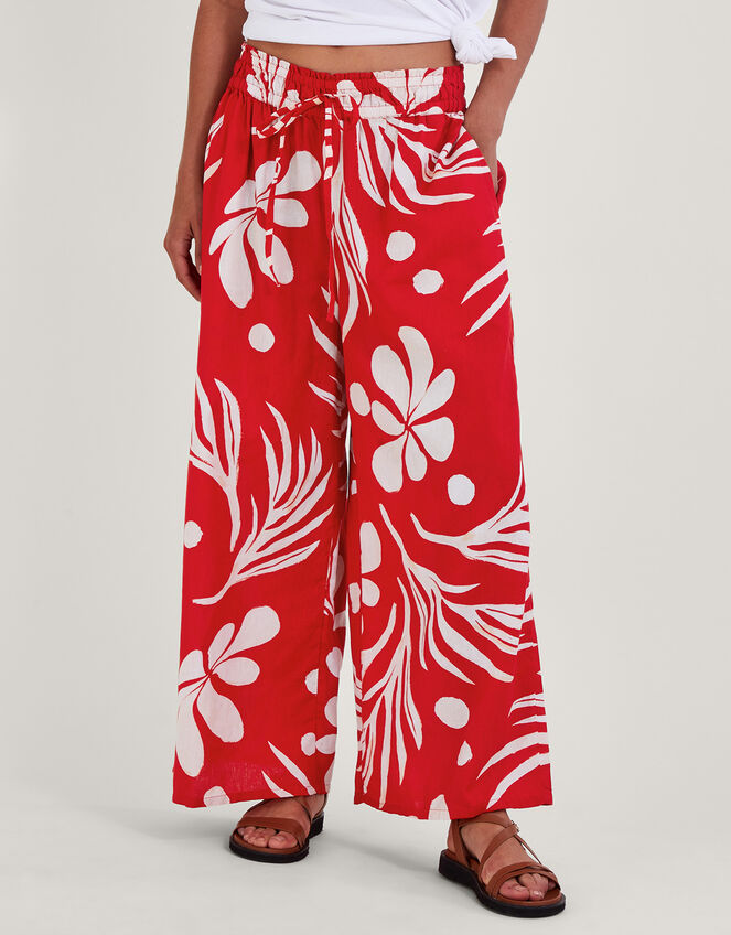 Malibu Spring Poppy Border Print Trouser Pant Pink