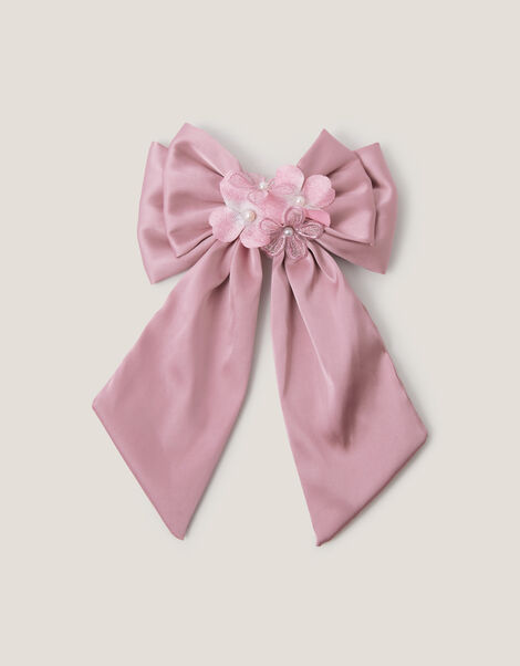 Rebecca Flower Satin Bow Hair Clip, , large