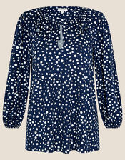 Frill Collar Jersey Top, Blue (NAVY), large