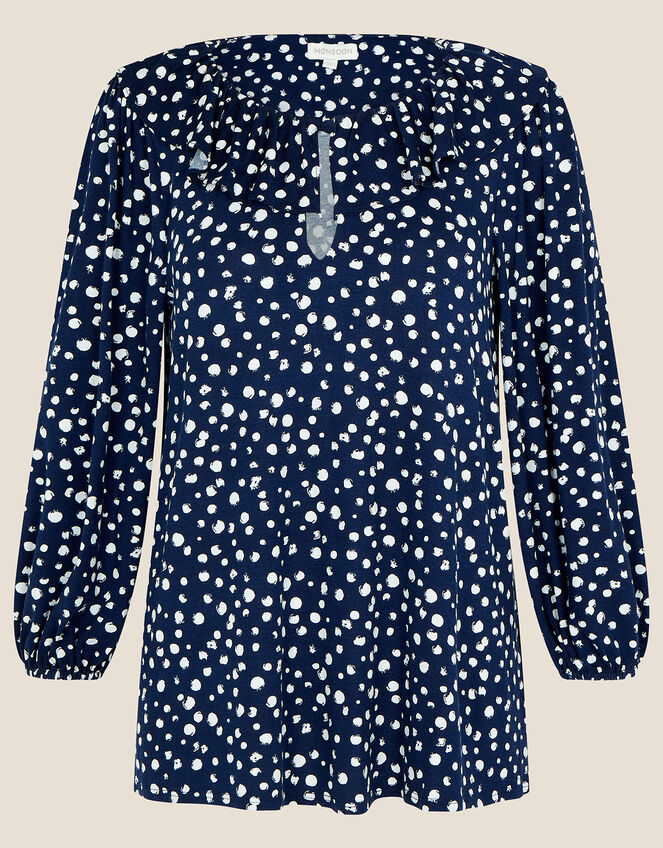 Frill Collar Jersey Top, Blue (NAVY), large