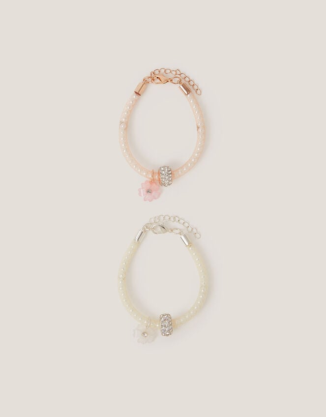 2-Pack Flower Charm Pearl Tube Bracelets, , large
