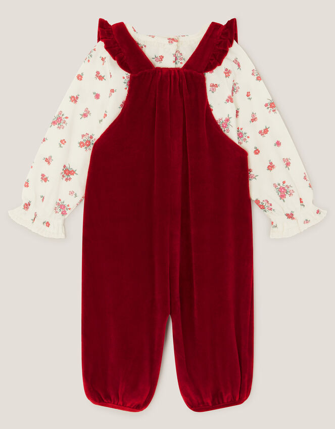 Newborn Floral Top & Velour Dungarees Set, Red (RED), large