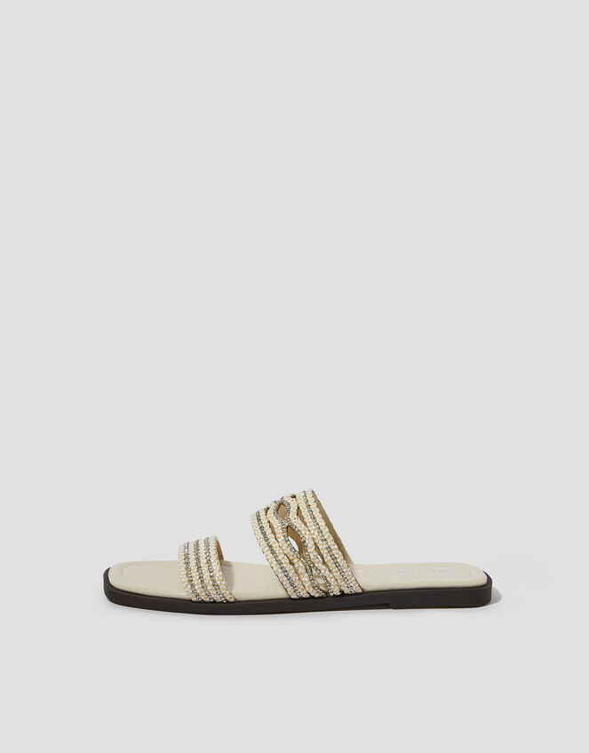 Macy Diamante Strap Slide Sandals, Cream (CREAM), large