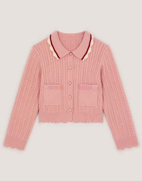 Embellished Cable Knit Cardigan, Pink (PINK), large