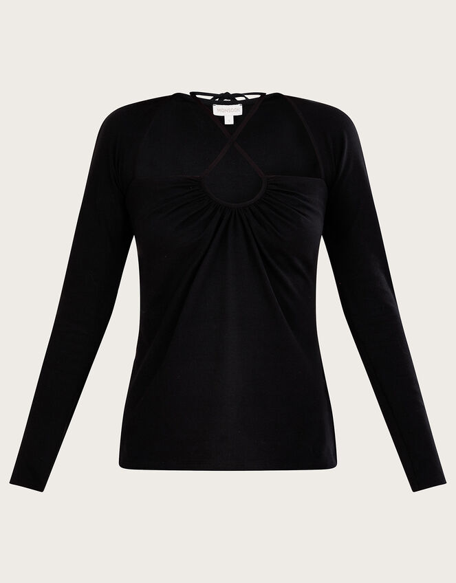 Cut-Out Halter Jersey Top, Black (BLACK), large