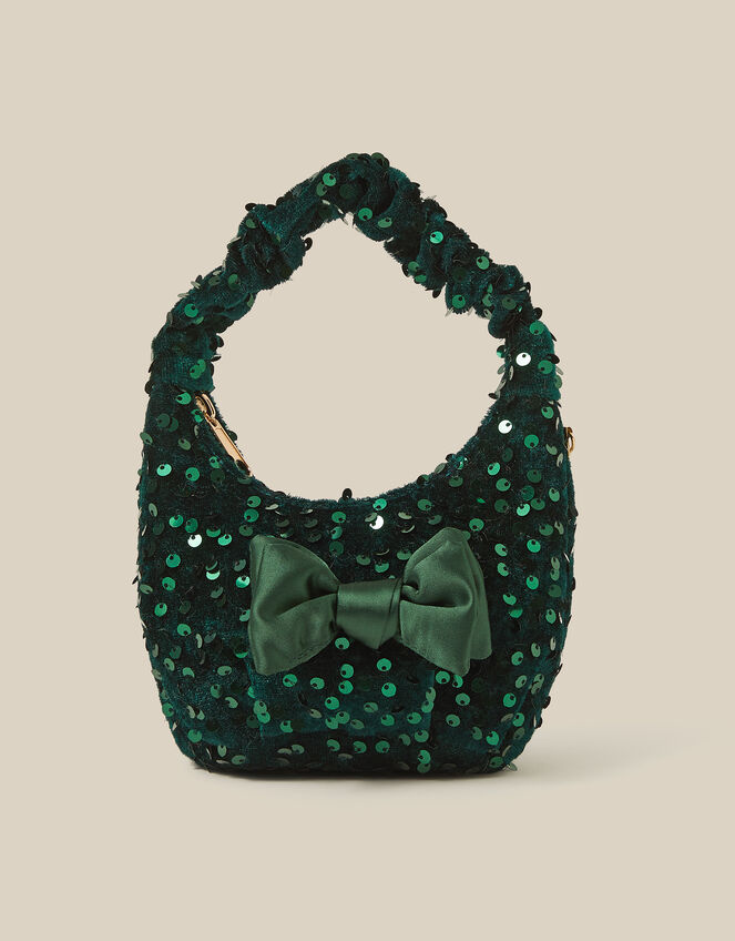 Bow Sequin Velvet Bag, , large