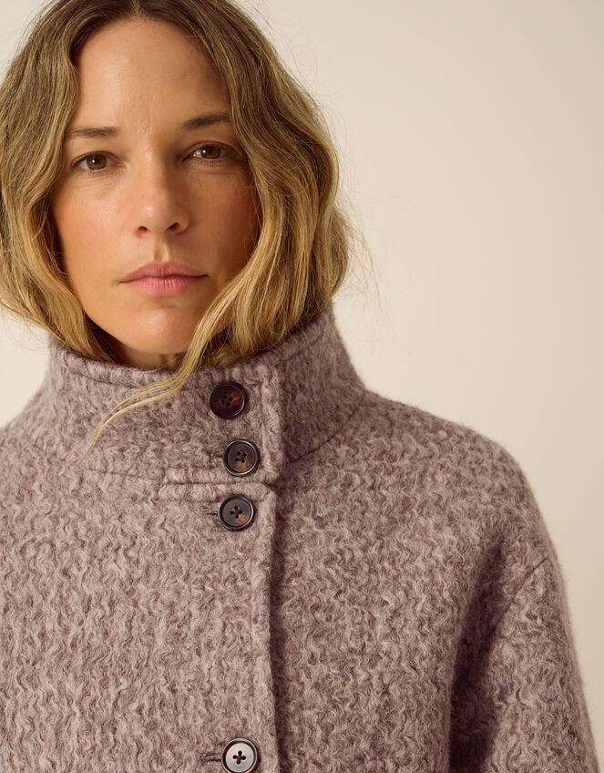 Belle Funnel Neck Boucl&eacute; Coat, Mink (MINK), large