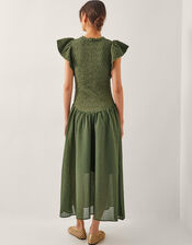 Dee Drop Waist Midi Dress, Green (KHAKI), large