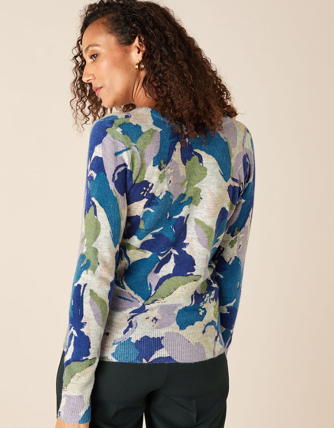 Floral V-Neck Jumper, Grey (GREY), large