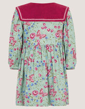 Baby Floral Print Velvet Collar Dress, Green (GREEN), large
