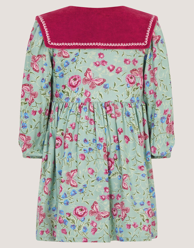 Baby Floral Print Velvet Collar Dress, Green (GREEN), large