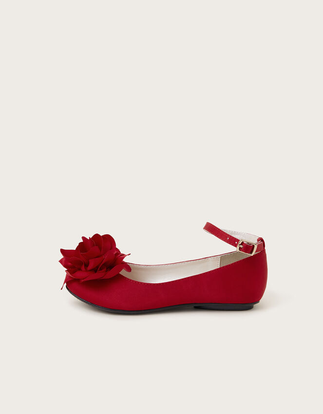 Corsage Flower Ballet Flats, Red (RED), large