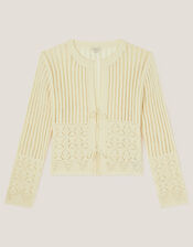 Cropped Knit Cardigan, Ivory (IVORY), large