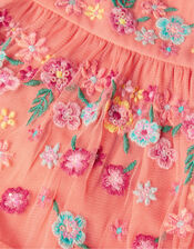 Embroidered Tulle Dress, Orange (CORAL), large
