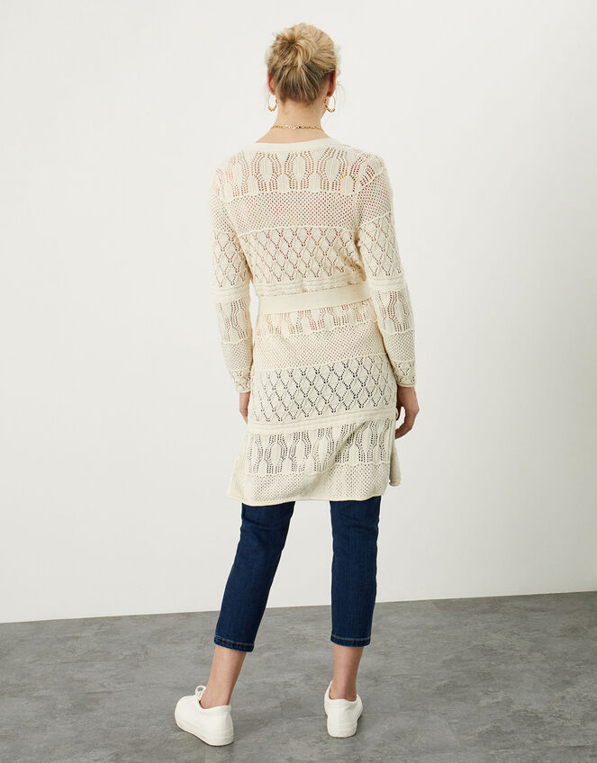 Crochet Stitch Longline Cardigan, Ivory (IVORY), large