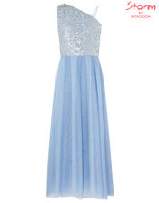Eilish One-Shoulder Sequin Maxi Dress, Blue (PALE BLUE), large